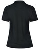 A black ladies' polo shirt featuring a classic collar and short sleeves. The back view showcases a smooth design and fitted silhouette.