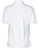 A white ladies' polo shirt featuring contrast piping on the sides and a classic collar. It has a simple design with a logo.