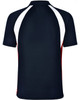 A men's tri sport polo featuring a navy base with white and red accents. It has a logo on the chest area.