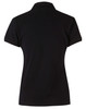 A black ladies' polo shirt with a classic collar and short sleeves, featuring a small logo.
