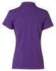A purple ladies' polo shirt featuring a classic short sleeve design and a collar, with a logo on the back.