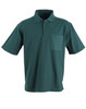 A green pocket short sleeve polo shirt with a four-button placket and a chest pocket. It has a logo on the front.