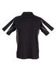 A black polo shirt with white detailing and a logo on the collar. The shirt features a short sleeve design.