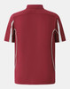 A maroon men's short-sleeve polo shirt featuring white side accents and a logo.