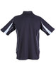 A black short sleeve polo shirt featuring contrasting white accents and a logo on the back.