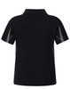A black polo shirt featuring grey detailing and a logo on the back.