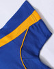 A blue polo shirt with yellow detailing and a breathable fabric. Features a logo on the chest area.