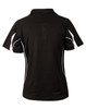 A black short sleeve polo shirt with white accents and a logo on the front.