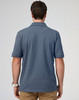 Men's cotton stretch polo in a blue hue, featuring a classic collar and short sleeves; includes a logo.