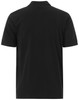 A black men's cotton stretch polo shirt featuring a short sleeve design and a collar. It has a logo on the back.