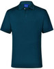 A dark navy polo shirt with a collar, featuring a button-up placket and a logo.