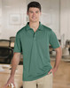 A green men's polo shirt featuring a classic design and a logo. Suitable for casual or semi-formal wear.
