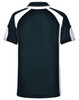 A dark green polo shirt featuring a contrasting white trim and a logo on the front.