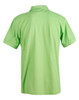A green polo shirt with short sleeves and a collar, featuring a branding logo.
