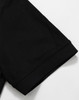 A black Men's Truedry Pique Polo shirt showcasing the sleeve detail. The shirt features a logo.