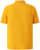 A yellow men's polo shirt featuring short sleeves and a collar, with a logo on the side.