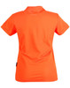 A vibrant orange ladies' polo shirt with a classic collar and short sleeves, featuring a logo.