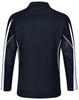 A black long sleeve polo shirt with white accents and a logo on the front. Features a classic collar and breathable design.