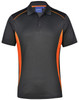 Men's short-sleeve polo shirt in black with orange contrast detailing and a logo on the chest.