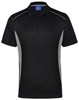 A black and grey Men's Cooldry S/S Contrast Interlock Polo with a collar and a logo.