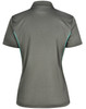A grey ladies' polo shirt featuring contrast detailing on the sides and a collar. Designed with a logo.
