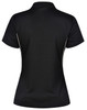 A black ladies' polo shirt featuring contrast detailing and a logo on the back.