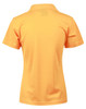 Ladies' short-sleeve polo shirt in bright orange with a collar and a logo on the back.