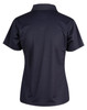 A navy blue ladies' short-sleeve polo shirt featuring a smooth fabric finish and a collar. Includes a logo.