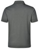 A grey kids' polo shirt featuring a classic short sleeve design and a logo on the back.