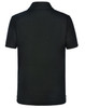 A black kids' polo shirt featuring short sleeves and a plain back design. Includes a branding logo.