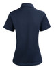 A navy blue ladies' short sleeve contrast polo shirt featuring a collar and a logo.