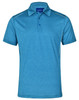 A blue short sleeve polo shirt featuring a collar and a logo, designed for men.