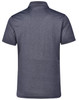 A charcoal grey men's short sleeve polo shirt with a classic collar and a logo on the back.
