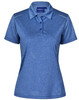 A blue ladies' short sleeve polo shirt with a collar and a logo. Features subtle detailing and a sporty design.