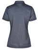 A dark grey short sleeve polo shirt with a smooth texture and a logo on the back.