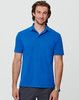 A blue men's polo shirt made from bamboo charcoal fabric, featuring a collar and a logo.