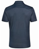 A navy polo shirt with a textured finish, featuring a collar and short sleeves, with a logo on the chest.