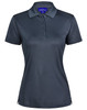 A ladies' short-sleeve polo shirt in dark grey with a subtle texture, featuring a collar and a logo.