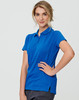 A blue ladies' short-sleeve polo shirt made from bamboo charcoal, featuring a collar and a logo.