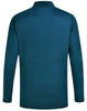 A long-sleeve polo shirt in teal, featuring a collar and a logo on the back.