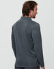 A long-sleeved polo shirt in charcoal grey, featuring a collar and a brand logo.