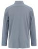 A long-sleeved, grey polo shirt featuring a collar and a simple design, with a logo on the back.