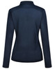 A navy blue ladies' long-sleeve polo shirt with a fitted design and collar, featuring a logo.