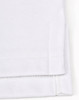 A white sustainable poly/cotton polo shirt with a folded sleeve, showcasing the fabric texture and stitching details.