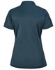 A dark teal ladies' sustainable poly/cotton short-sleeve polo shirt with a collar and a branding logo.