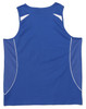 A blue men's singlet featuring a mesh design with white detailing and a logo on the back.
