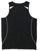 A black ladies' singlet with white accent detailing and a logo. The back features a sporty design.