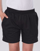 Black sports shorts with an elastic waistband and pockets. The fabric has a textured look.