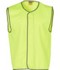 A hi-vis safety vest in bright yellow with grey trim, featuring a sleeveless design and a logo.