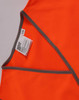 An orange safety vest with contrasting grey trim and an inner label, designed for children's safety wear.